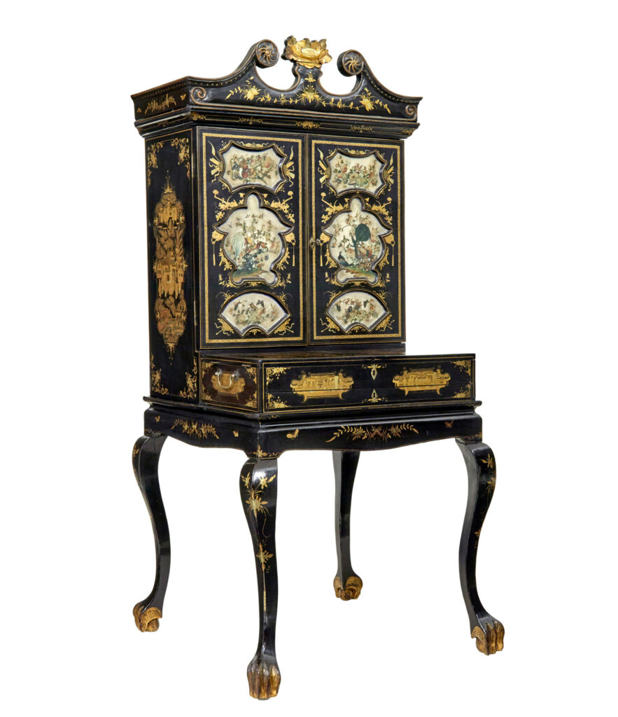 19th Century Chinese Canton Black Lacquered Desk Cabinet