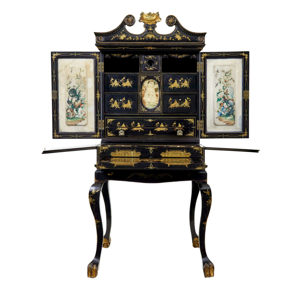 19th Century Chinese Canton Black Lacquered Desk Cabinet — image 16