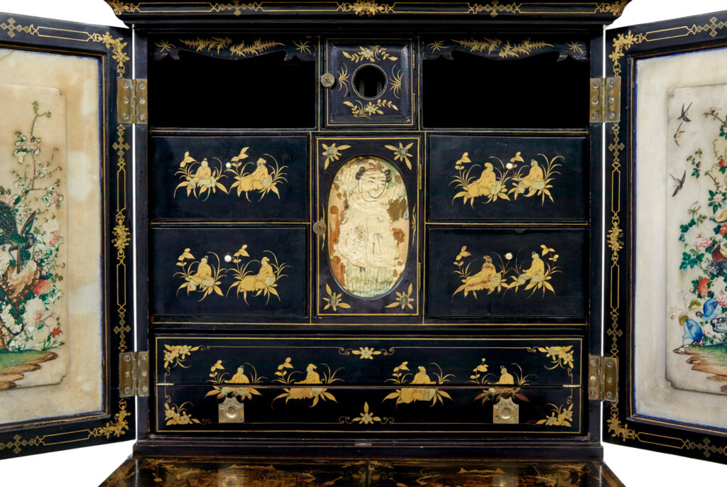 19th Century Chinese Canton Black Lacquered Desk Cabinet — image 11