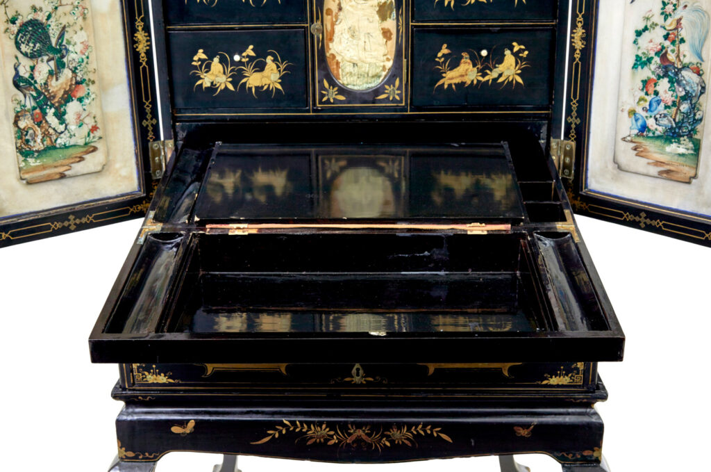 19th Century Chinese Canton Black Lacquered Desk Cabinet — image 9