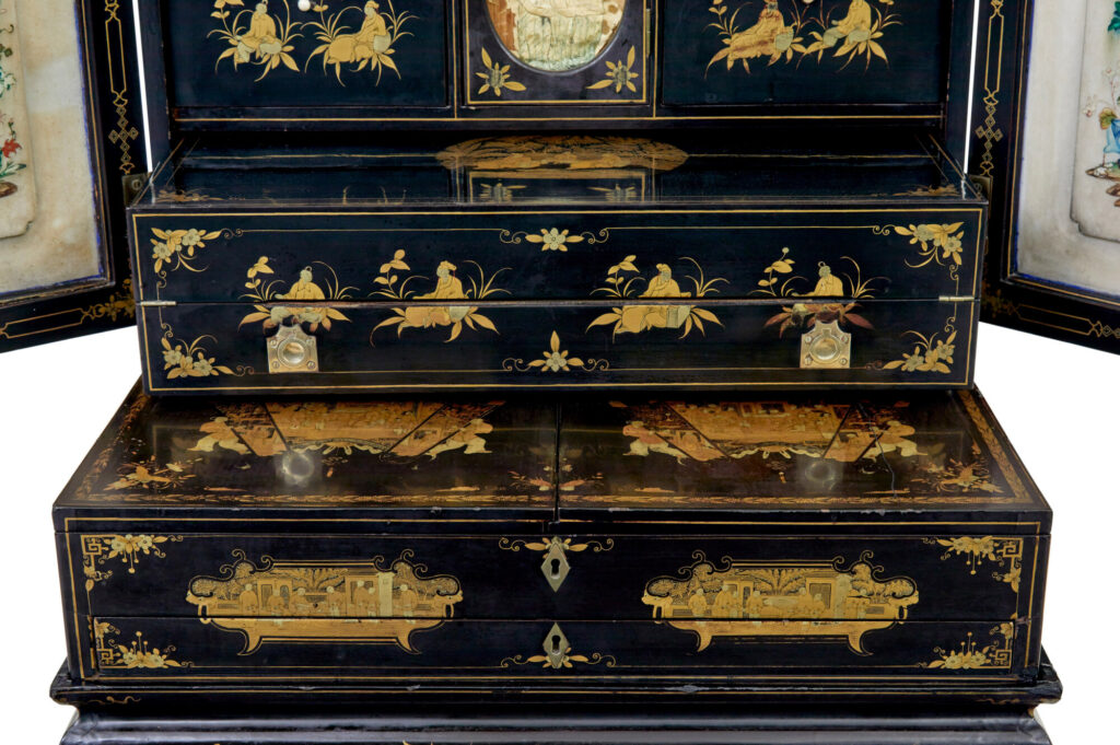 19th Century Chinese Canton Black Lacquered Desk Cabinet — image 8