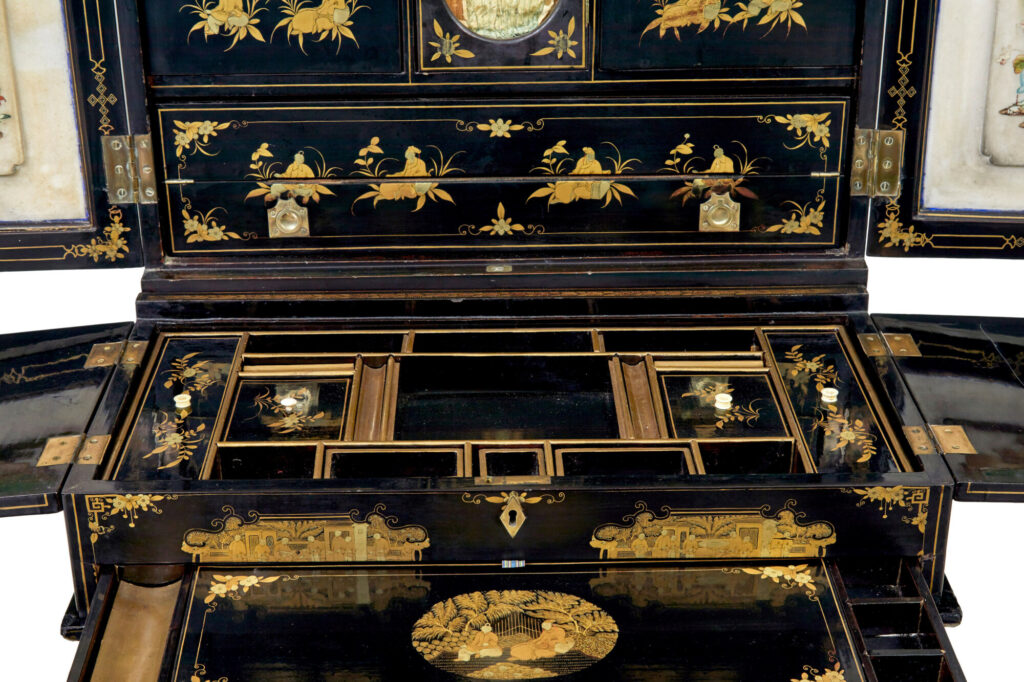 19th Century Chinese Canton Black Lacquered Desk Cabinet — image 6