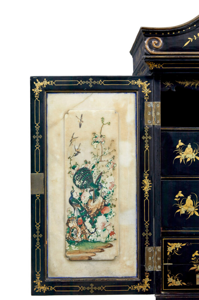 19th Century Chinese Canton Black Lacquered Desk Cabinet — image 4