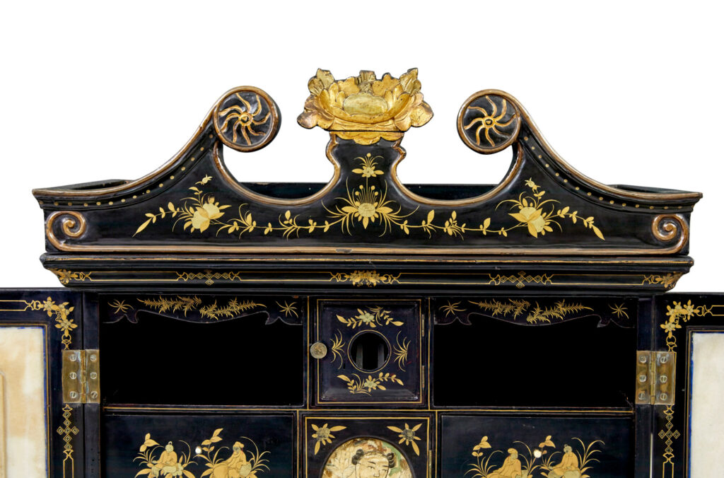 19th Century Chinese Canton Black Lacquered Desk Cabinet — image 2