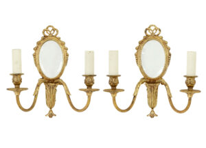 PAIR OF MID 20TH CENTURY ORMOLU MIRRORED WALL LIGHTS