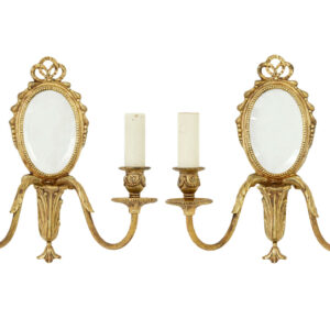 PAIR OF MID 20TH CENTURY ORMOLU MIRRORED WALL LIGHTS