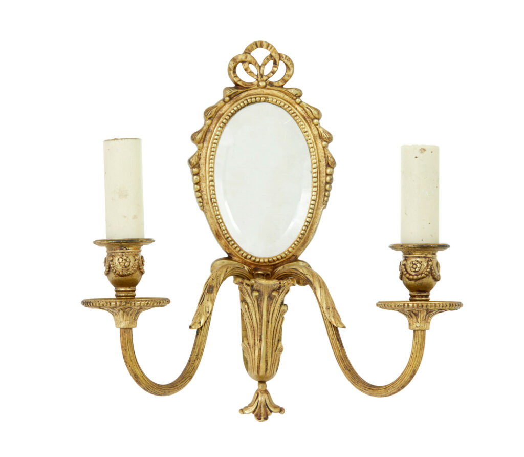 Pair of Mid 20th Century Ormolu Mirrored Wall Lights — image 6