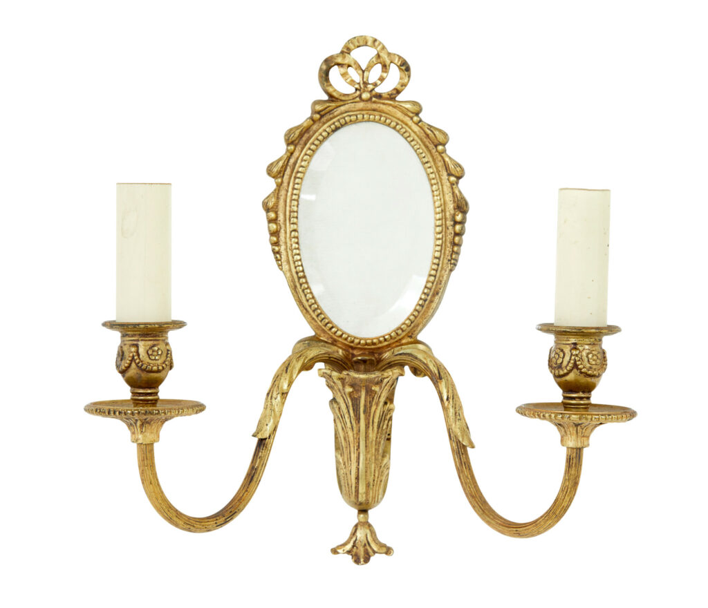 Pair of Mid 20th Century Ormolu Mirrored Wall Lights — image 5