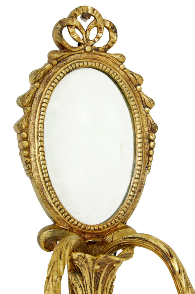 Pair of Mid 20th Century Ormolu Mirrored Wall Lights — image 3