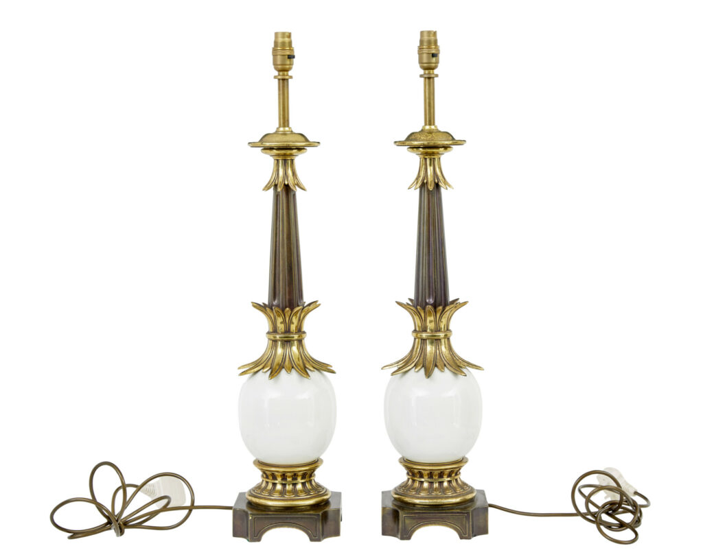 Pair of Art Deco Influenced Brass and Glass Table Lamps — image 5