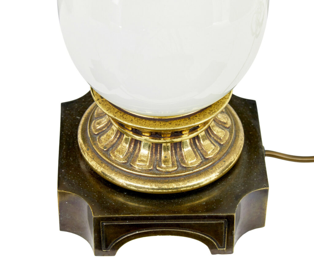 Pair of Art Deco Influenced Brass and Glass Table Lamps — image 2