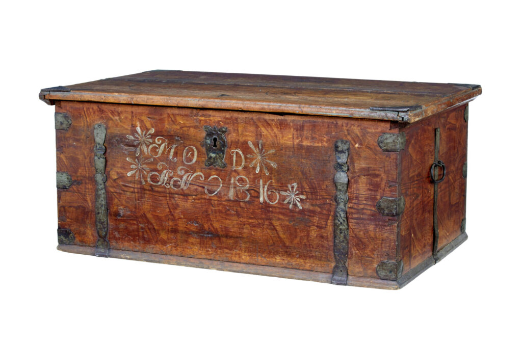 Early 19th Century Swedish Hand Painted Pine Blanket Box