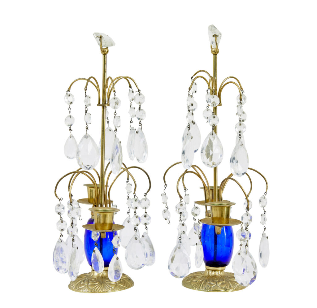 Pair of 1950’s Brass and Cut Glass Decorative Candlesticks — image 2