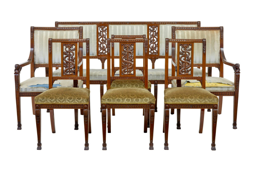 Early 20th Century 7 Piece Carved Walnut Empire Revival Suite