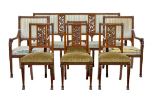 EARLY 20TH CENTURY 7 PIECE CARVED WALNUT EMPIRE REVIVAL SUITE