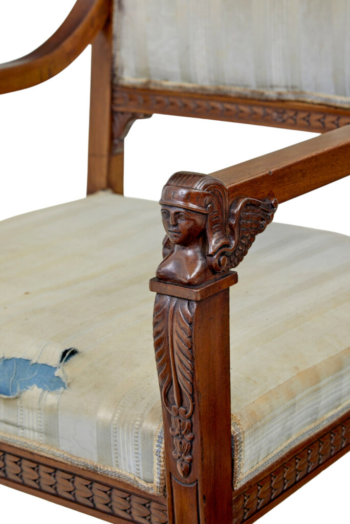 Early 20th Century 7 Piece Carved Walnut Empire Revival Suite — image 7