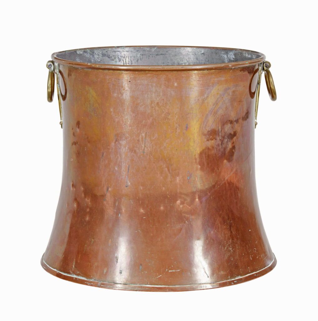 19th Century Shaped Copper and Brass Log Bin — image 4