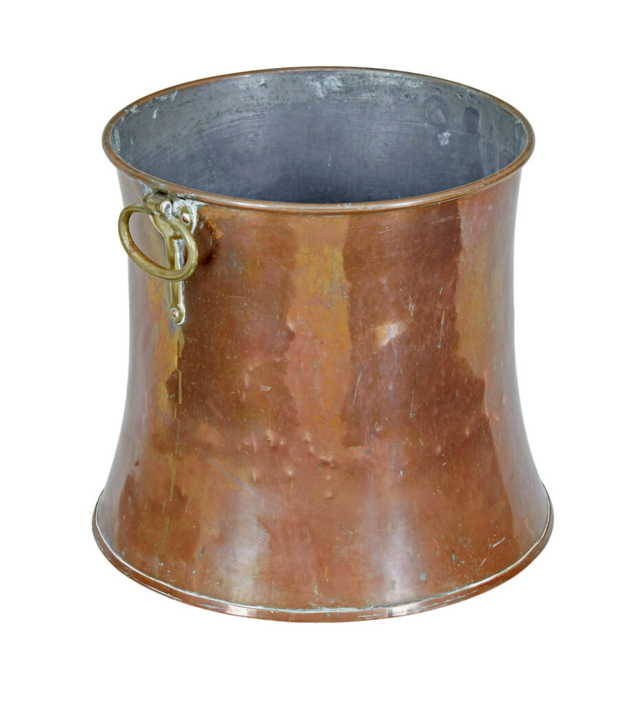 19TH CENTURY SHAPED COPPER AND BRASS LOG BIN
