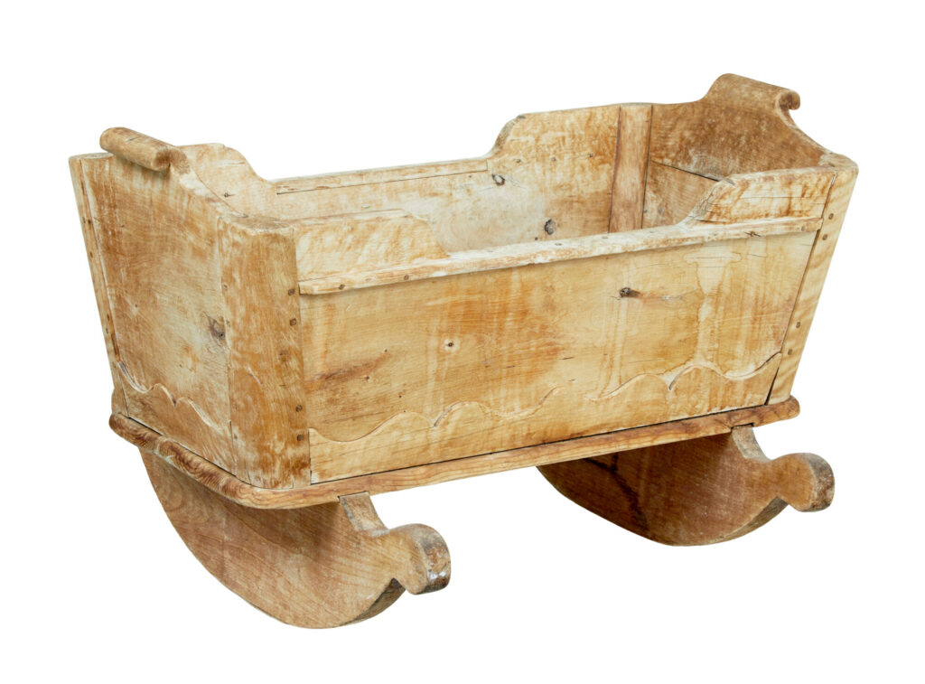 Swedish Mid 19th Century Carved Pine Rocking Cradle — image 2