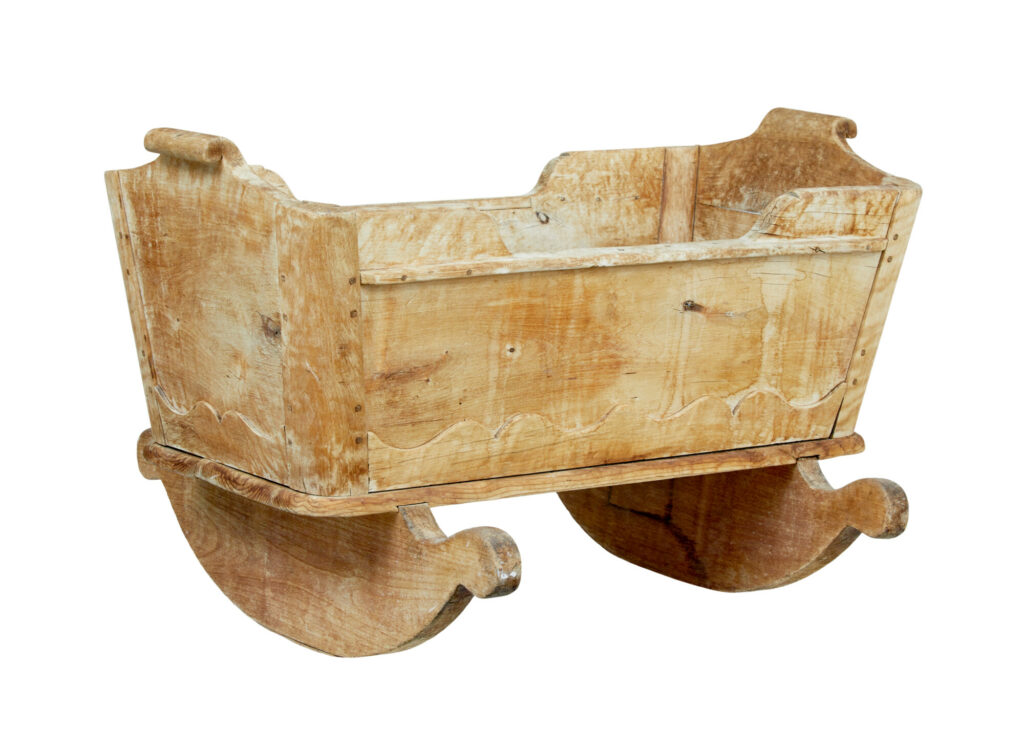 Swedish Mid 19th Century Carved Pine Rocking Cradle