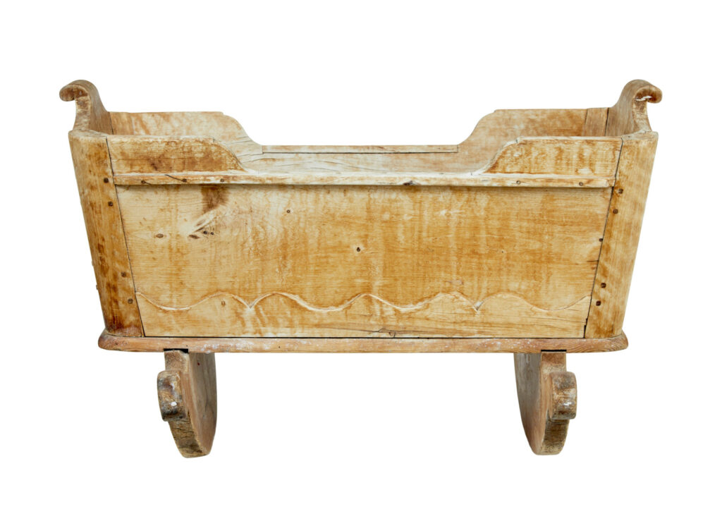 Swedish Mid 19th Century Carved Pine Rocking Cradle — image 5