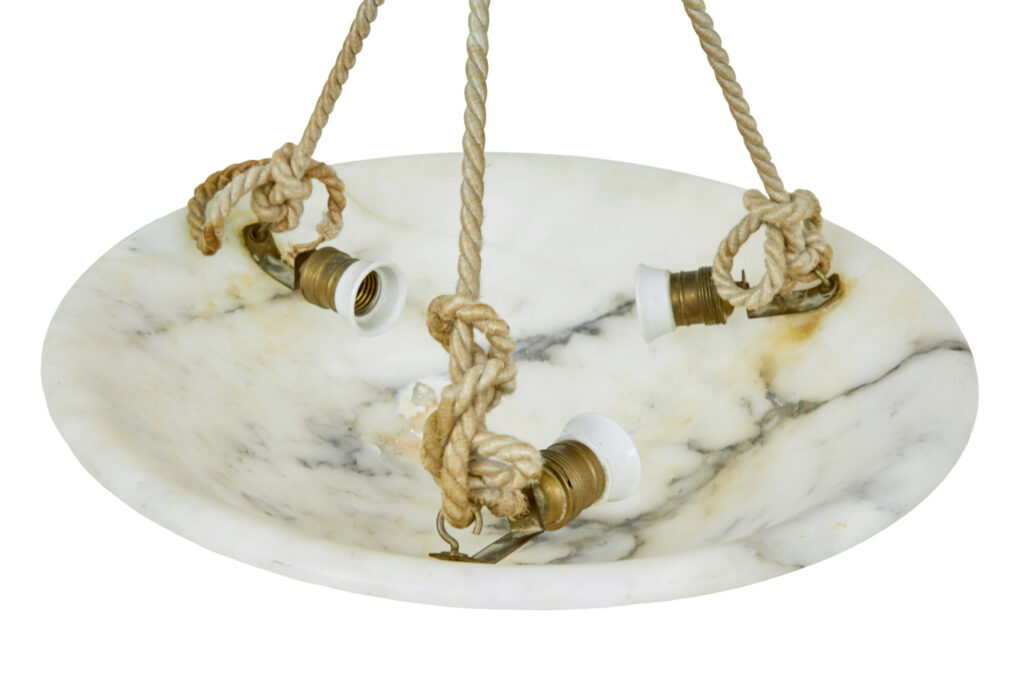 1930's Art Deco Carved Alabaster Ceiling Light — image 2