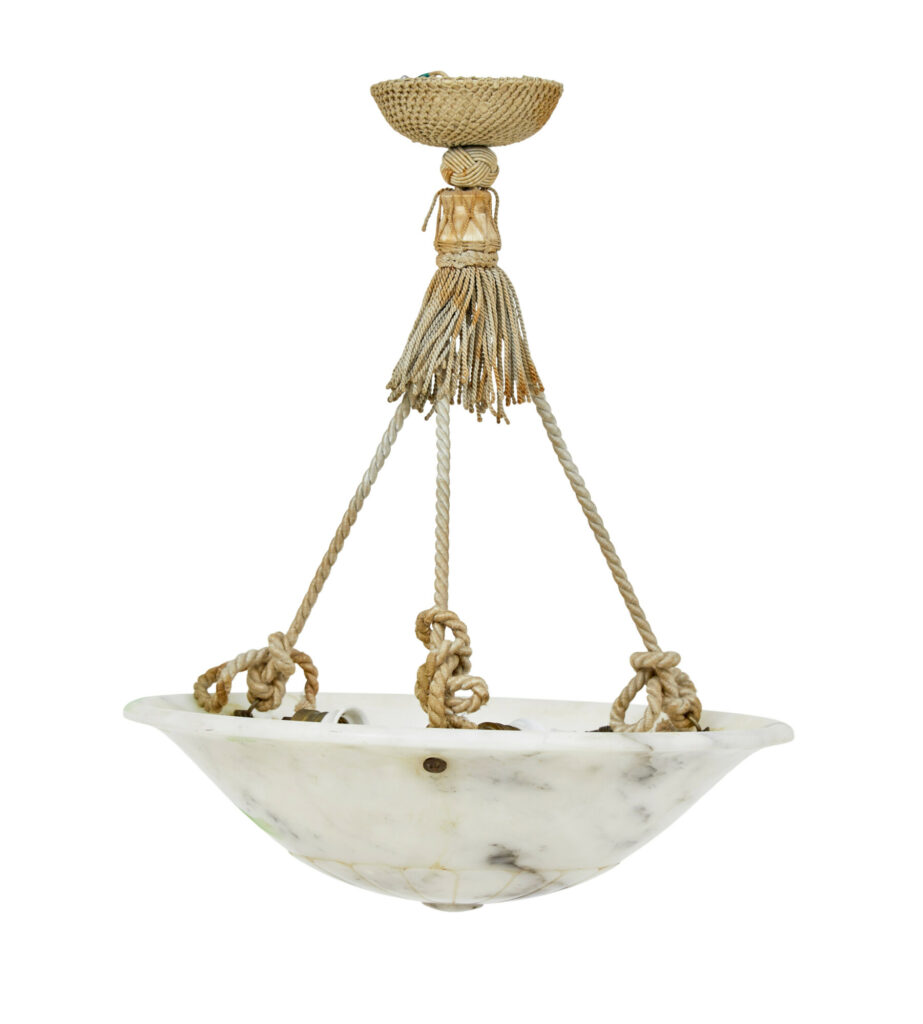 1930's Art Deco Carved Alabaster Ceiling Light — image 1