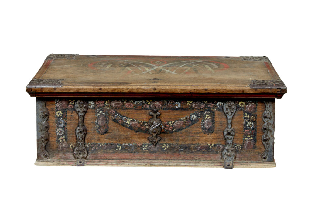 19th Century Swedish Hand Painted Oak Strong Box — image 5
