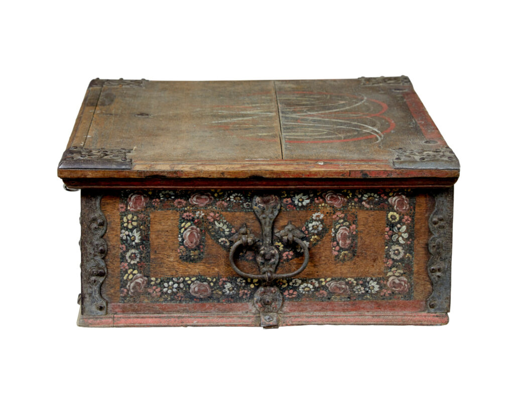 19th Century Swedish Hand Painted Oak Strong Box — image 4
