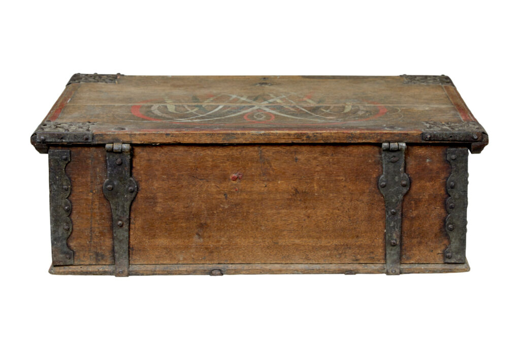 19th Century Swedish Hand Painted Oak Strong Box — image 3