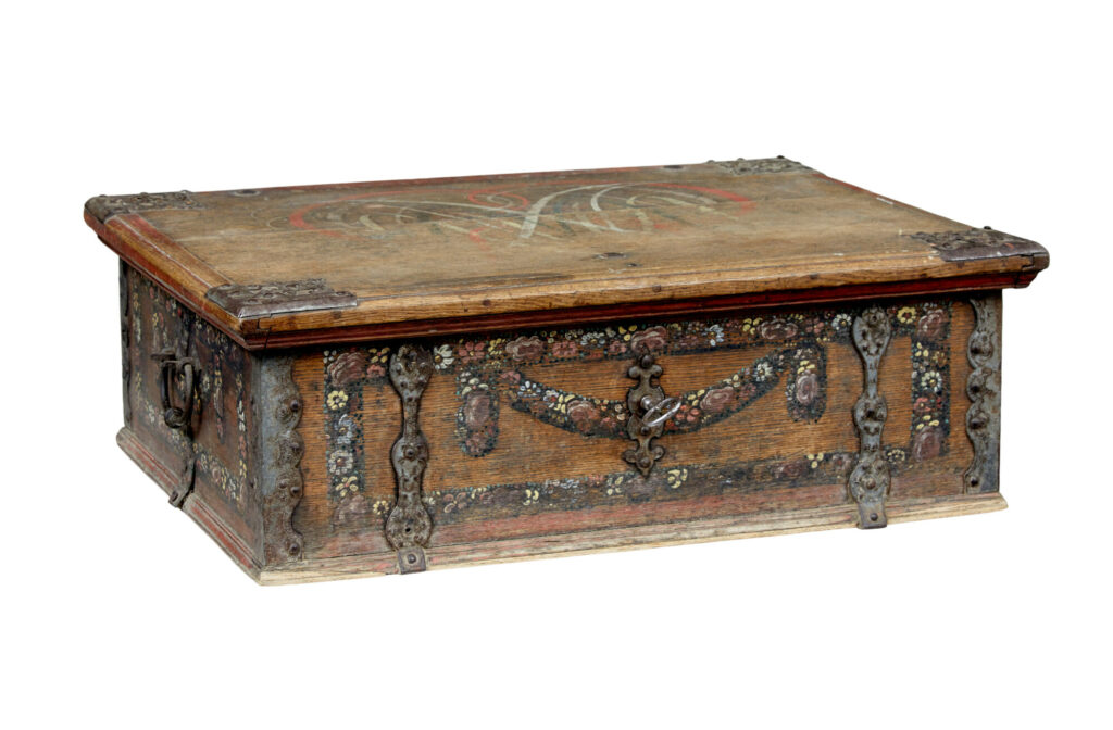 19th Century Swedish Hand Painted Oak Strong Box