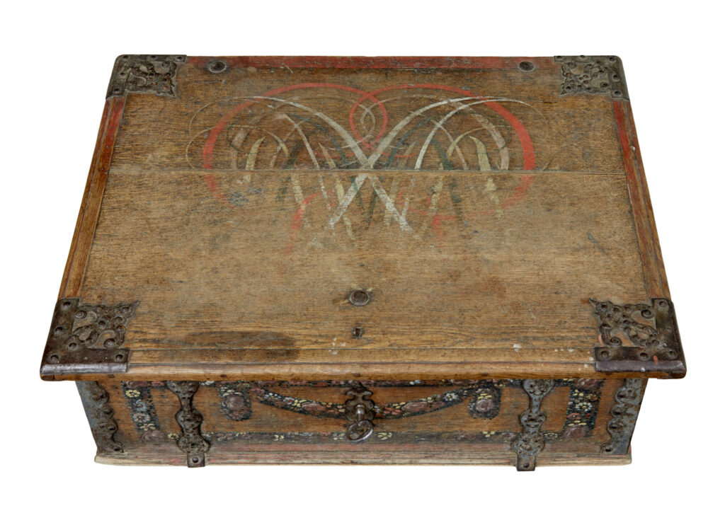 19th Century Swedish Hand Painted Oak Strong Box — image 9