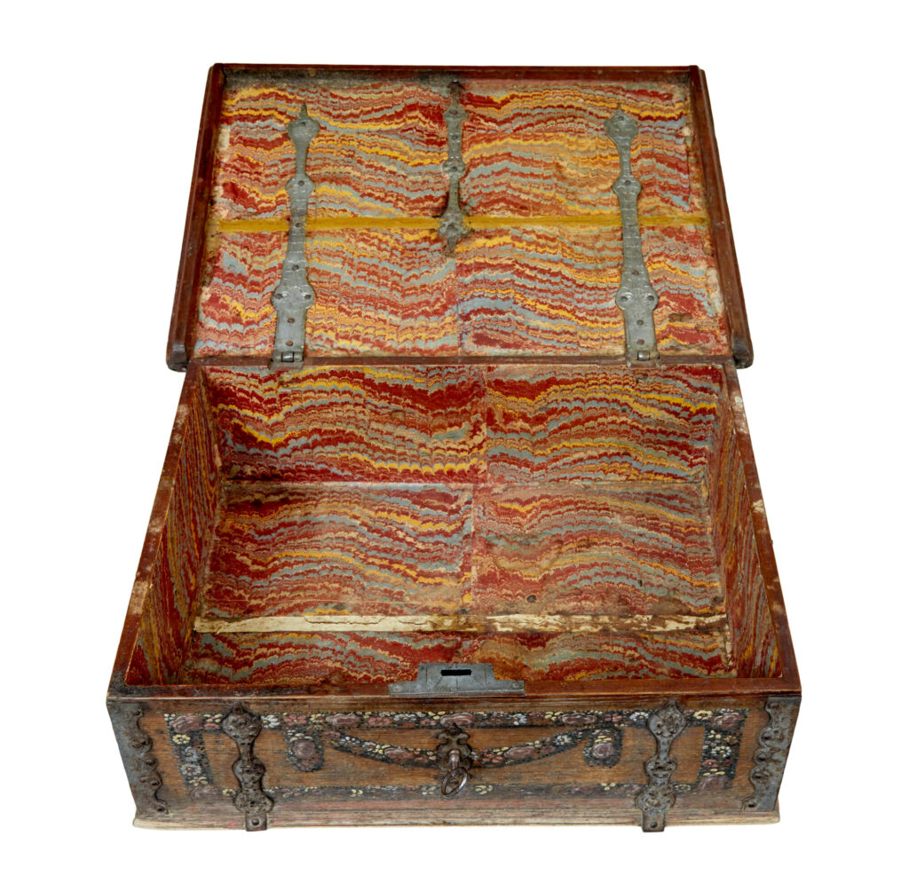 19th Century Swedish Hand Painted Oak Strong Box — image 8