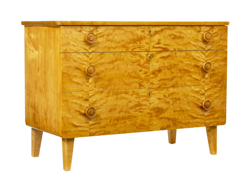 MID CENTURY SCANDINAVIAN BIRCH CHEST OF DRAWERS