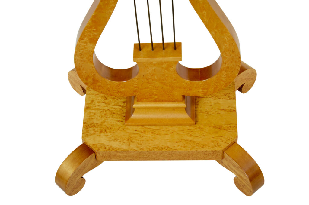 Swedish 1920’s Empire Revival Birch Lyre Form Side Table — image 3