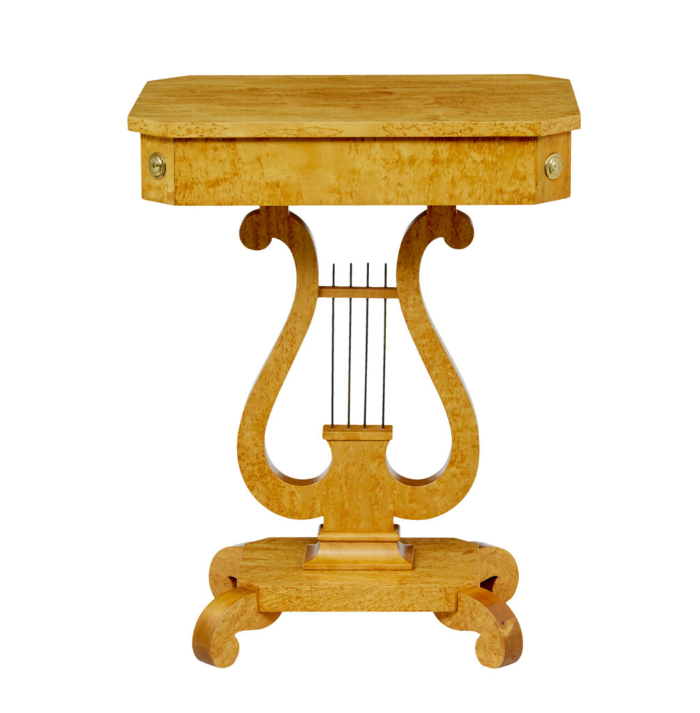Swedish 1920’s Empire Revival Birch Lyre Form Side Table — image 7