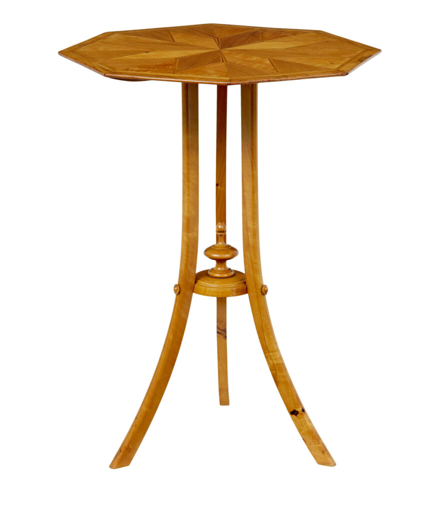 Early 20th Century Inlaid Birch Octagonal Occasional Table — image 6
