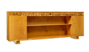 Swedish Art Deco Inlaid Elm Low Bookcase by Mjölby Intarsia — thumbnail 1