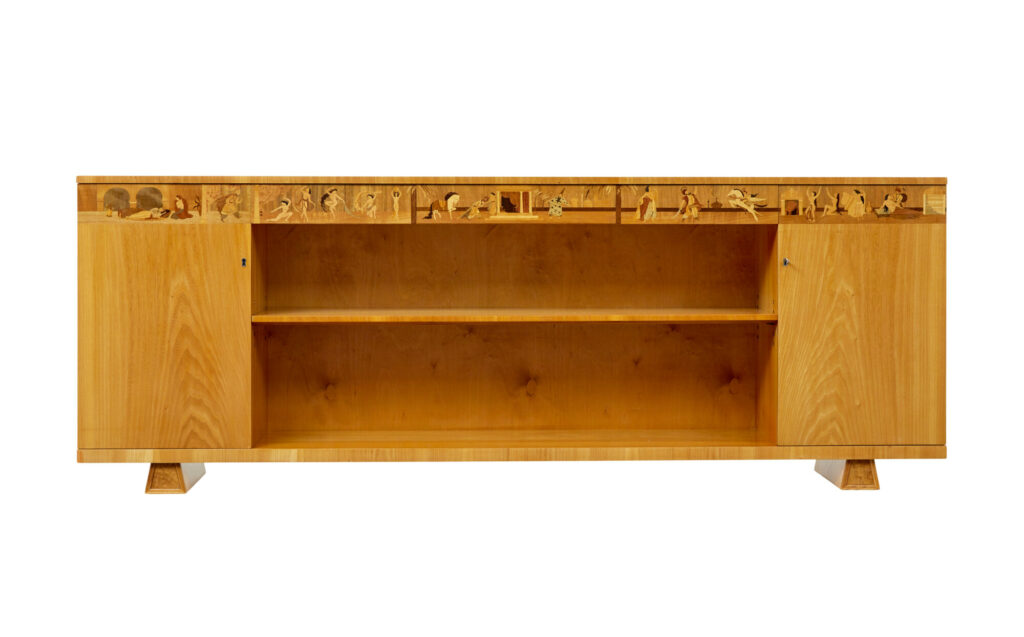 Swedish Art Deco Inlaid Elm Low Bookcase by Mjölby Intarsia — image 15