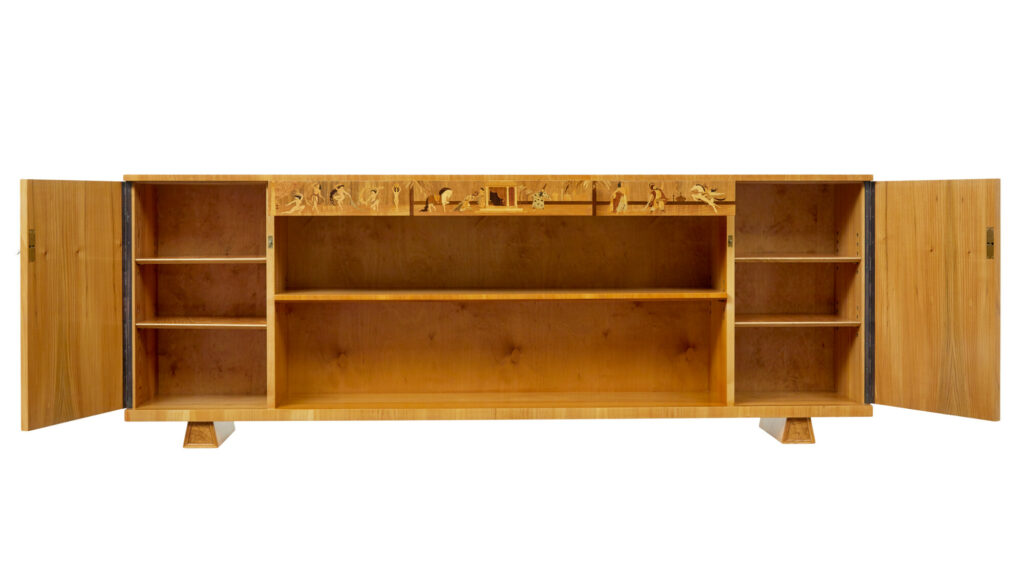 Swedish Art Deco Inlaid Elm Low Bookcase by Mjölby Intarsia — image 2