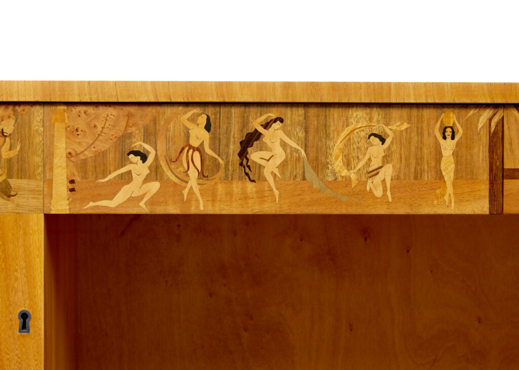 Swedish Art Deco Inlaid Elm Low Bookcase by Mjölby Intarsia — image 10