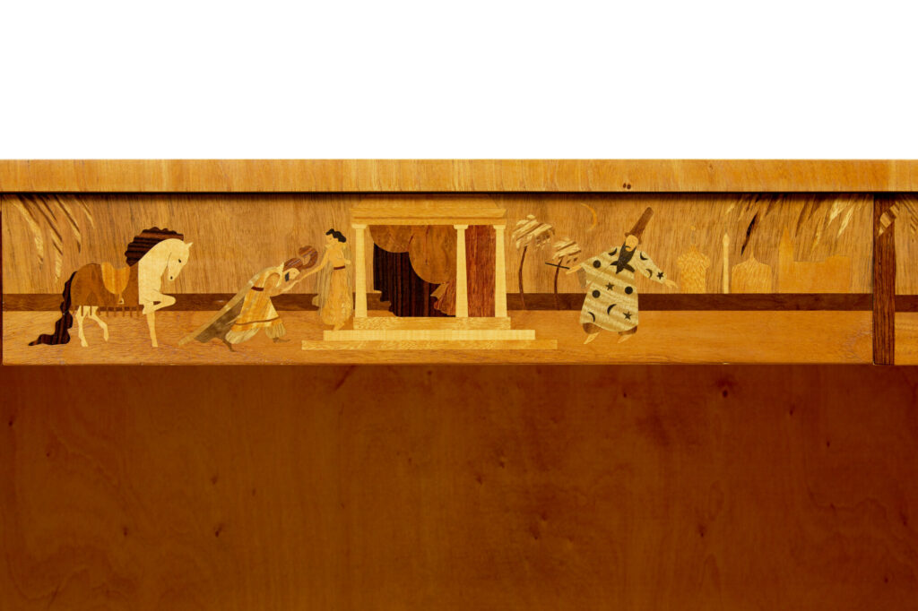Swedish Art Deco Inlaid Elm Low Bookcase by Mjölby Intarsia — image 9