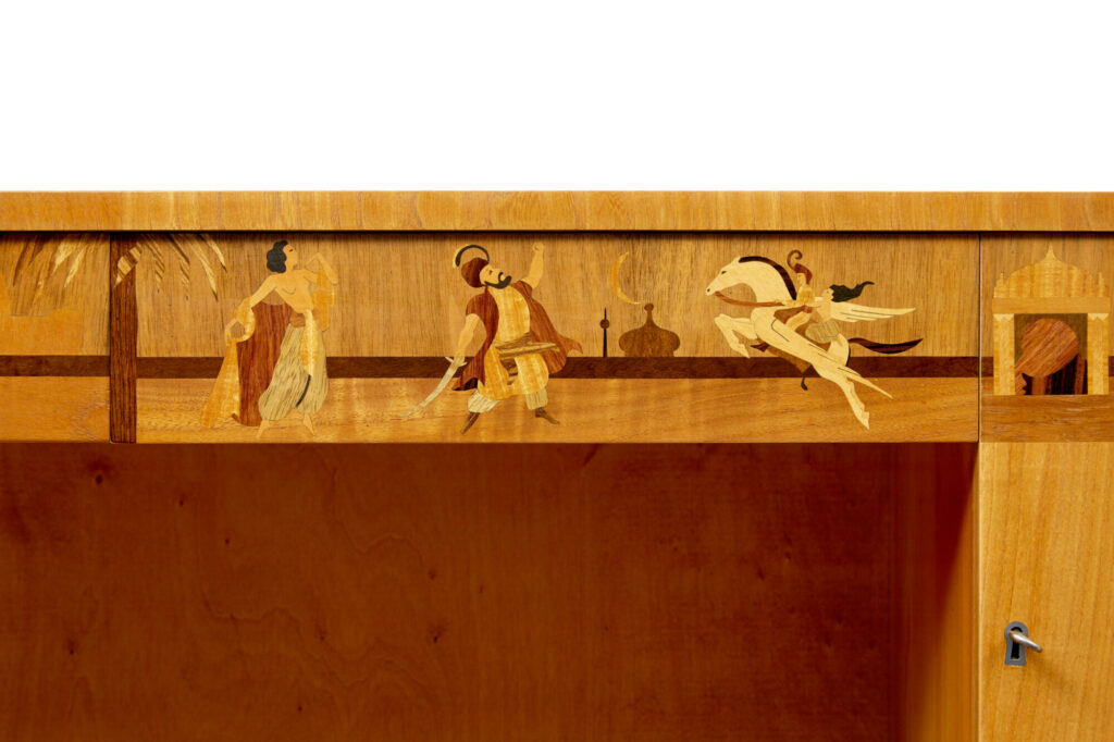 Swedish Art Deco Inlaid Elm Low Bookcase by Mjölby Intarsia — image 8