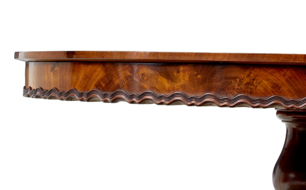 19th Century Carved Flame Mahogany Oval Center Table — image 4