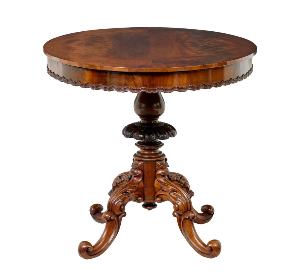 19th Century Carved Flame Mahogany Oval Center Table — image 2