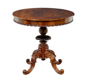 19th Century Carved Flame Mahogany Oval Center Table — thumbnail 2