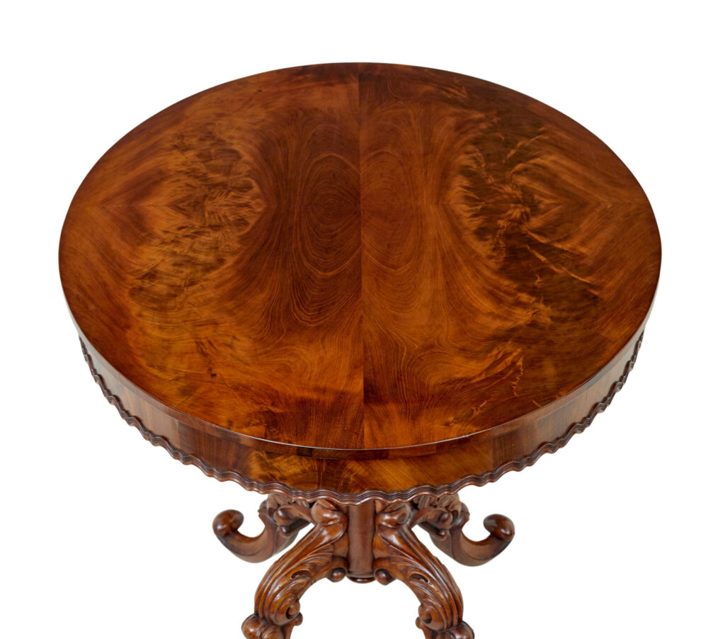 19th Century Carved Flame Mahogany Oval Center Table — image 7