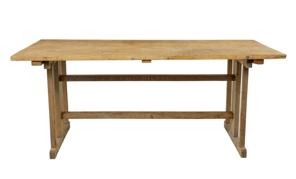 19th Century Swedish Oak and Pine Trestle Table — image 5
