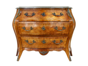 MID CENTURY FRENCH WALNUT MARBLE-TOP COMMODE