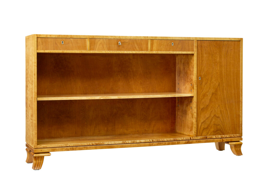 Scandinavian Elm and Birch Low Open Bookcase — image 2